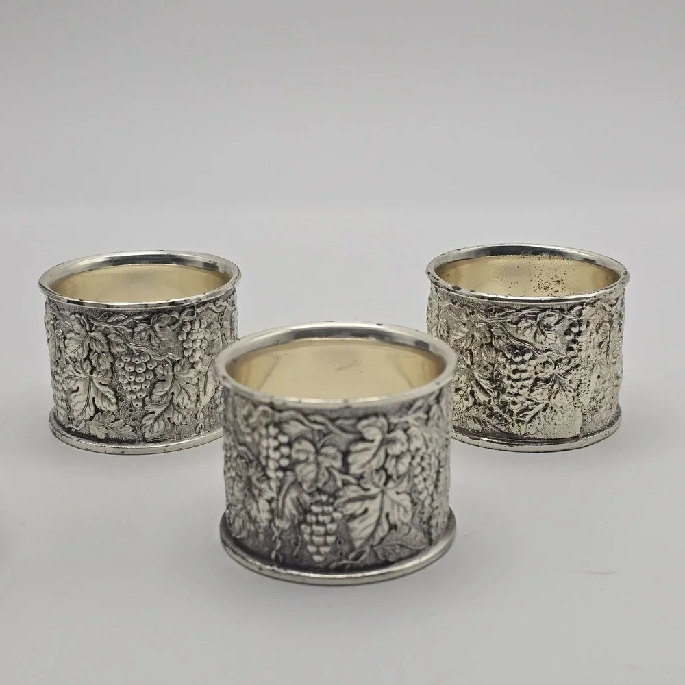 Vintage‎ F.B. Rogers Silver Co. Grape Vine Napkin Rings Set of 4 F-996 Japan